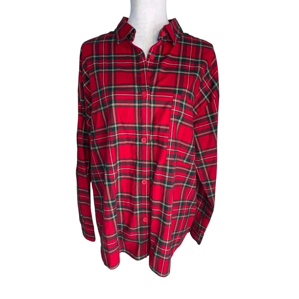 H&M Red Plaid Button Front 100% Cotton Long-Sleeve Shirt Size Medium Unisex
